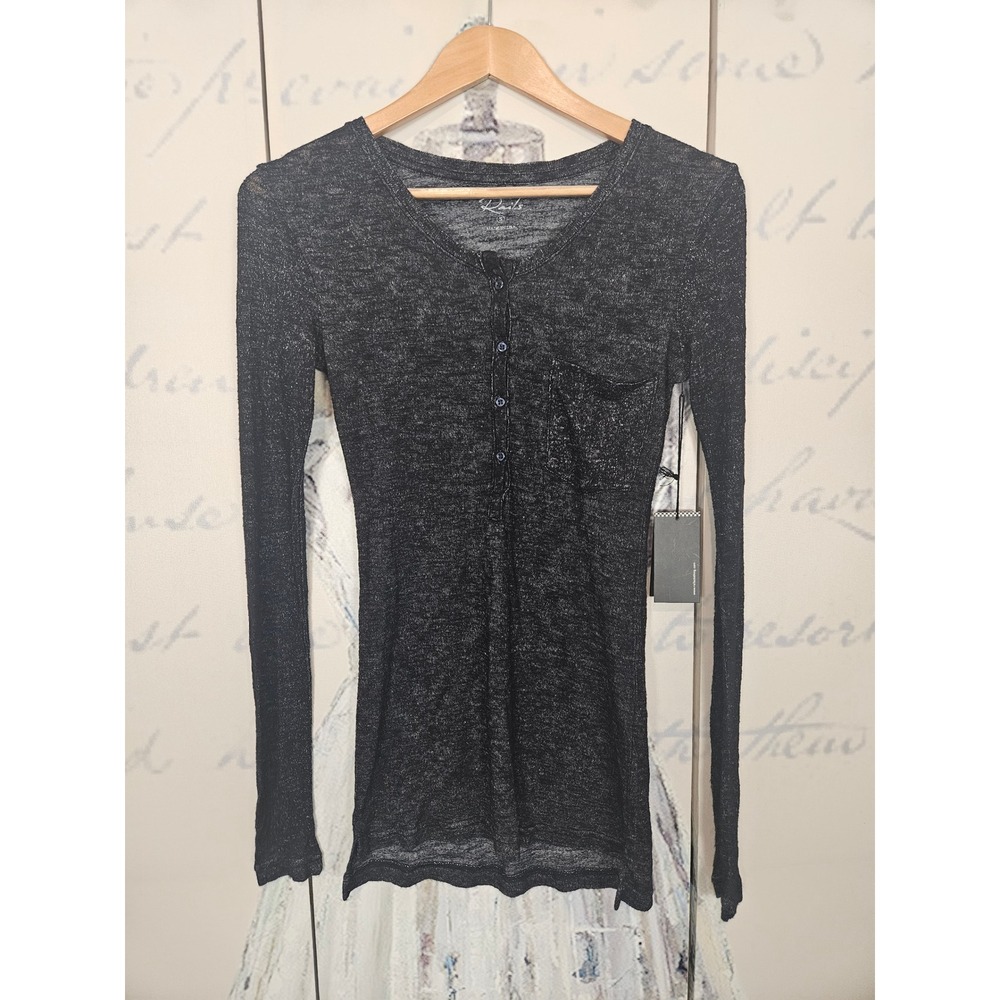 Rails Womens Henley Long Sleeve Top Midnight Blue Heathered Slim Fit Small NEW